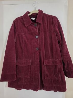 J. Jill Corduroy Button-Front Jacket in Wine Red